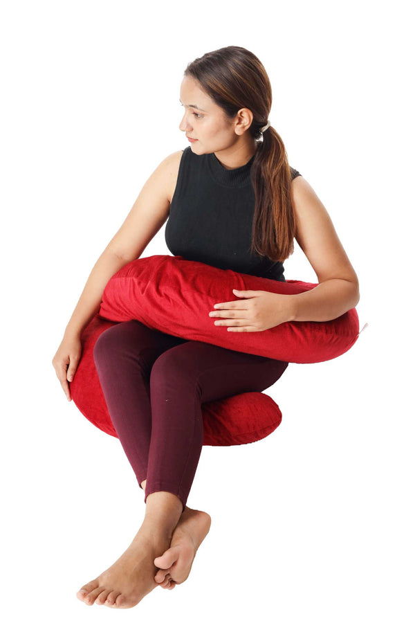 Siroki Bond Red Velvet C-Shape Pregnancy Pillow with Cover