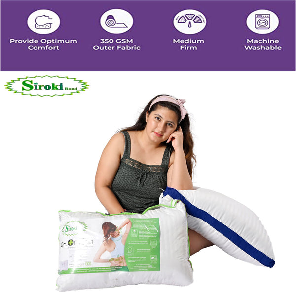 Siroki bond White Striped Blue Border Sleeping Pillow