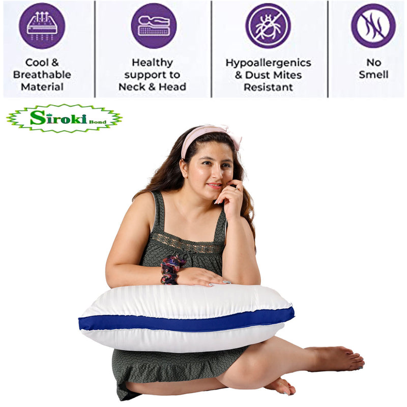 Siroki bond White Striped Blue Border Sleeping Pillow