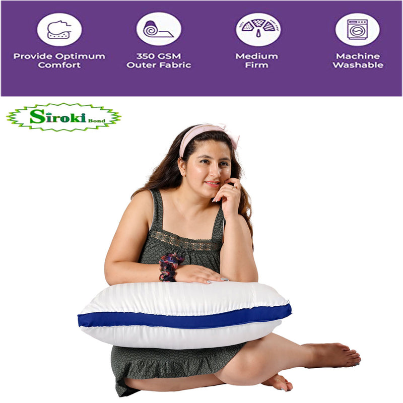 Siroki Bond Fiber Blue Side Border Sleeping Pillow