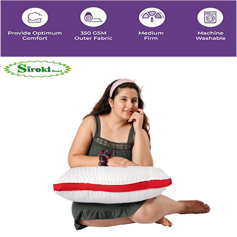 Siroki bond White Striped Red Border Sleeping Pillow