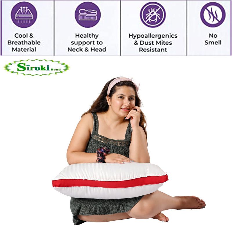 Siroki bond White Striped Red Border Sleeping Pillow