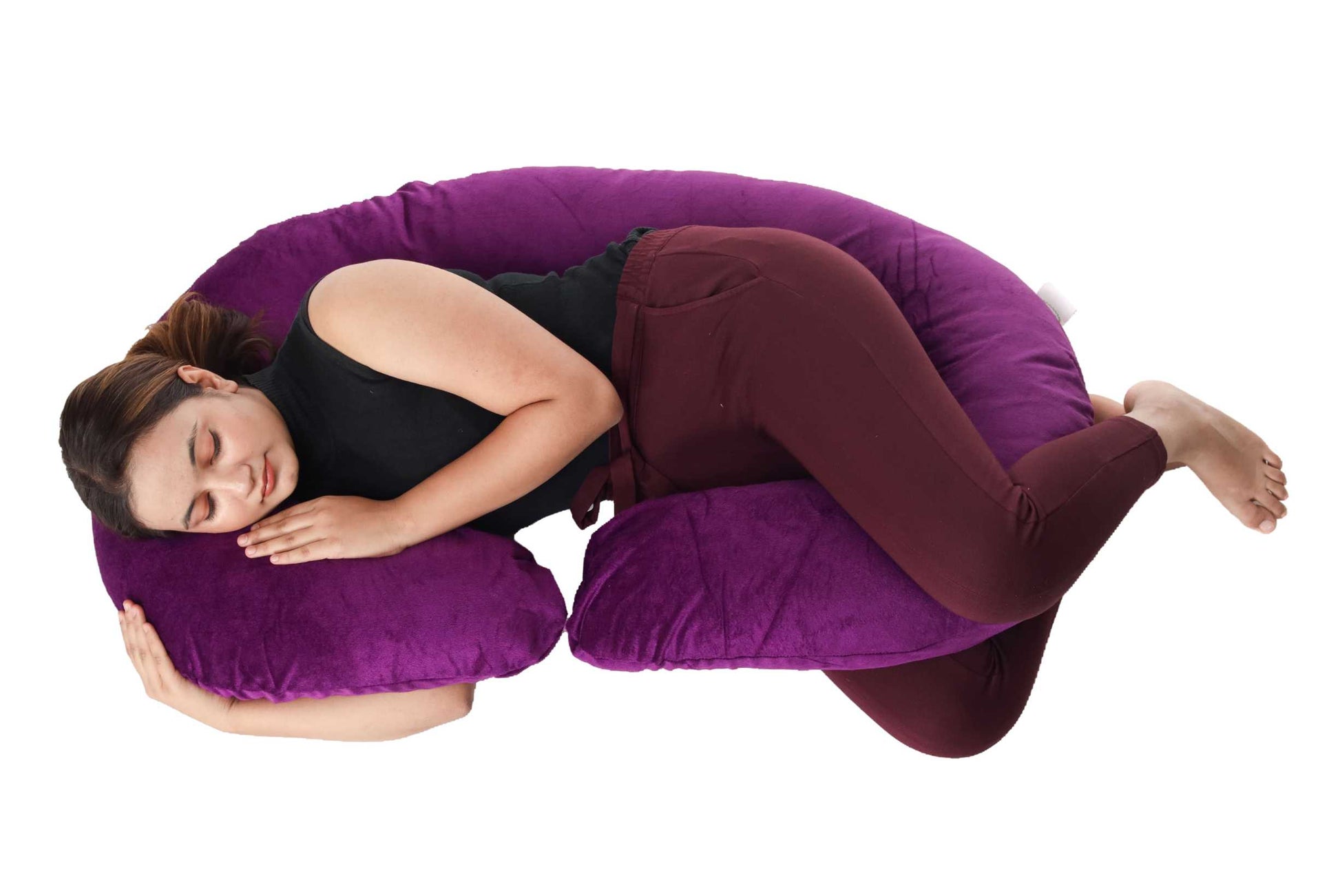 Siroki Bond Red Velvet C-Shape Pregnancy Pillow with Cover