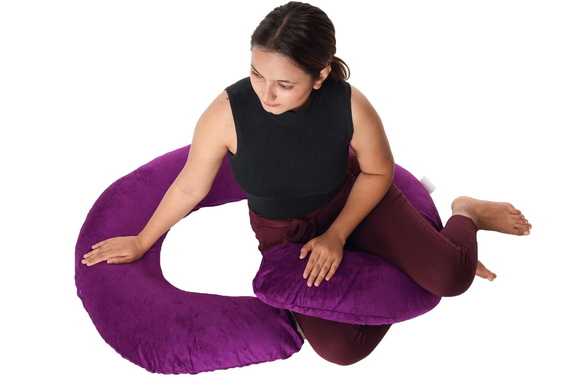 Siroki Bond Baby Pink Velvet C-Shape Pregnancy Pillow with Cover