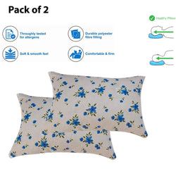 Siroki Bond Satin Blue Floral Printed Sleeping Pillow