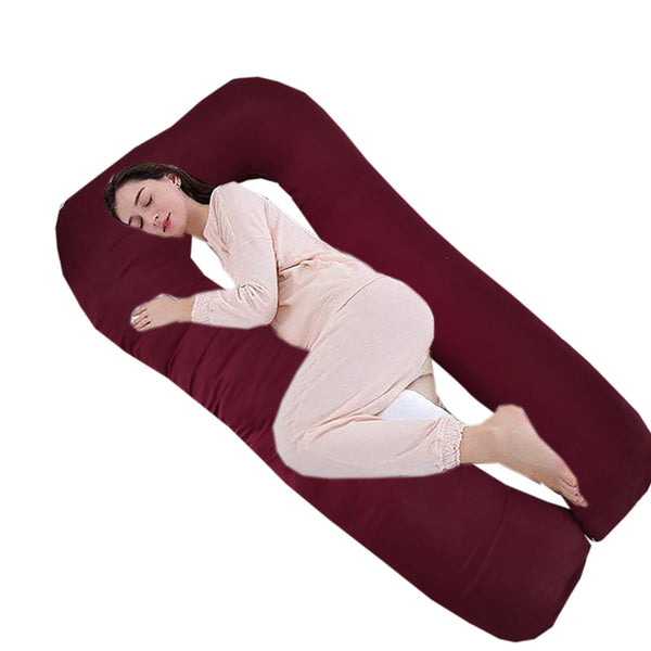 SIROKI BOND Polyester Fibre Maroon U- Shape Pregnancy Pillow with Cover