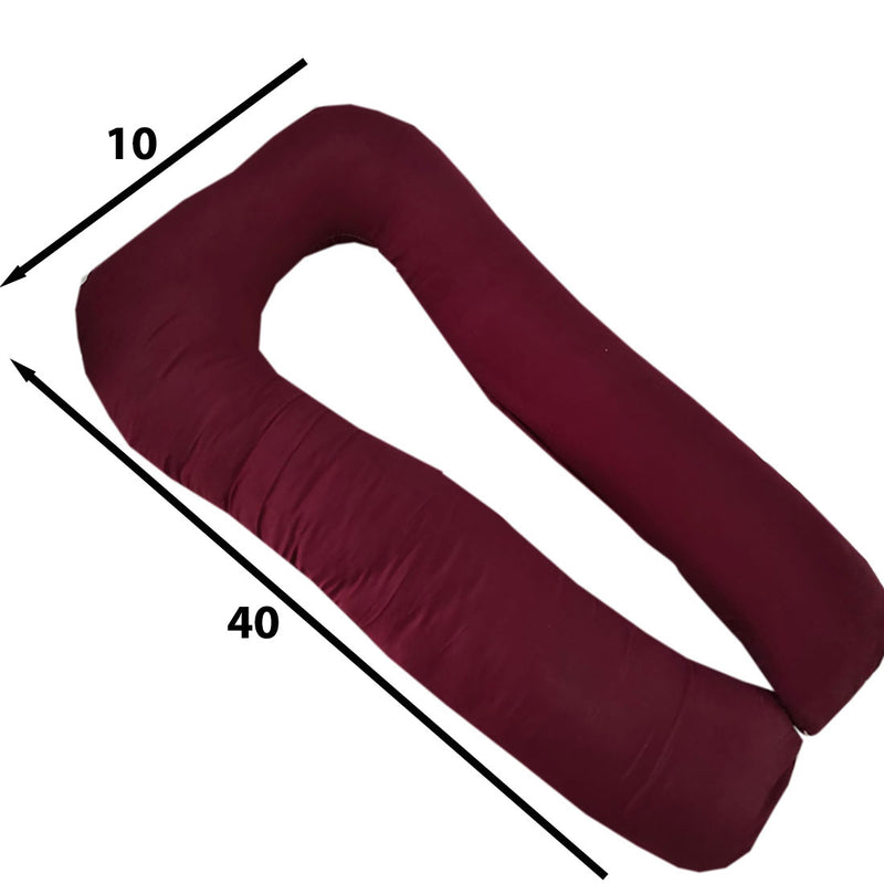 SIROKI BOND Polyester Fibre Maroon U- Shape Pregnancy Pillow with Cover