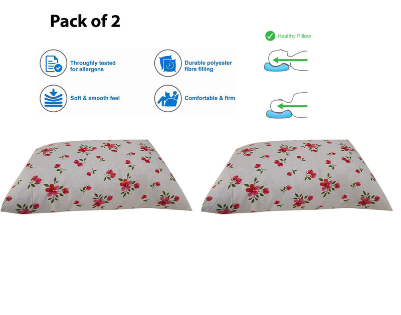 Siroki Bond Satin Red Floral Printed Sleeping Pillow